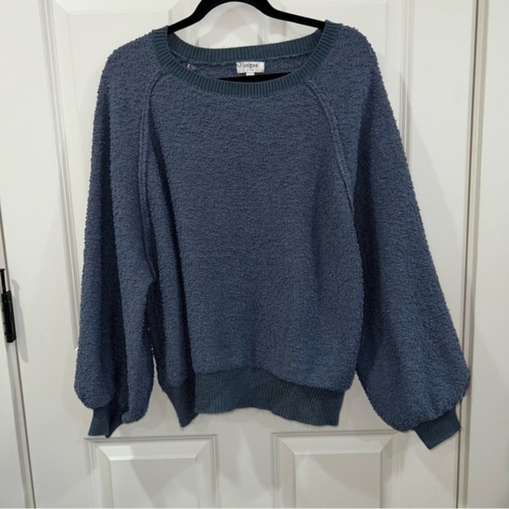 Umgee‎ Textured Knit Pullover Sweater Ribbed Trim Blue Size Large